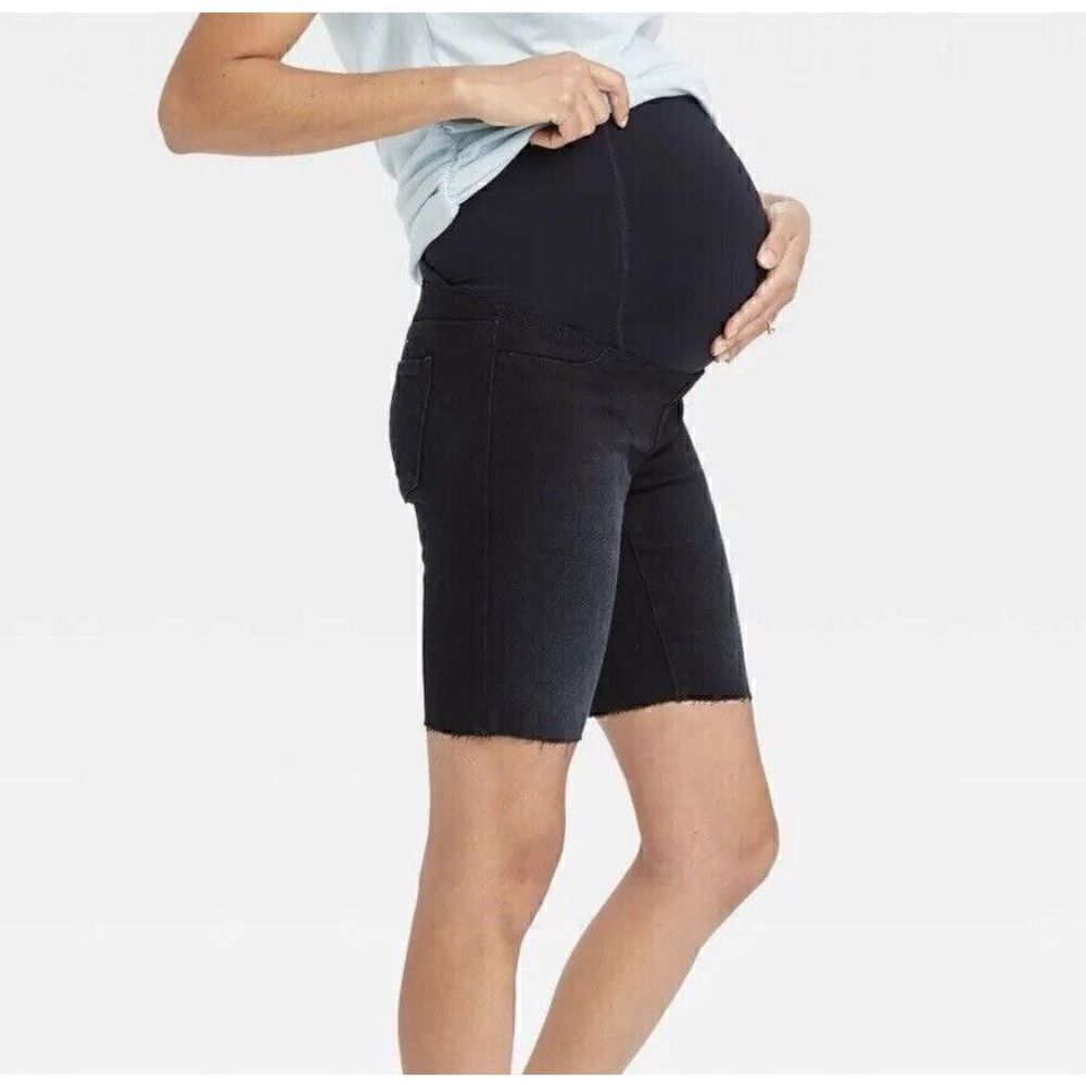 Isabel Maternity Over Belly Bermuda Maternity Jean Cut off Shorts Size 2 Black